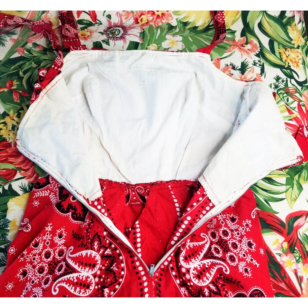 1940s / 1950s RARE TRUE Vintage Novelty Bandana Print Cotton Dress RED Elephant - Picture 7 of 8